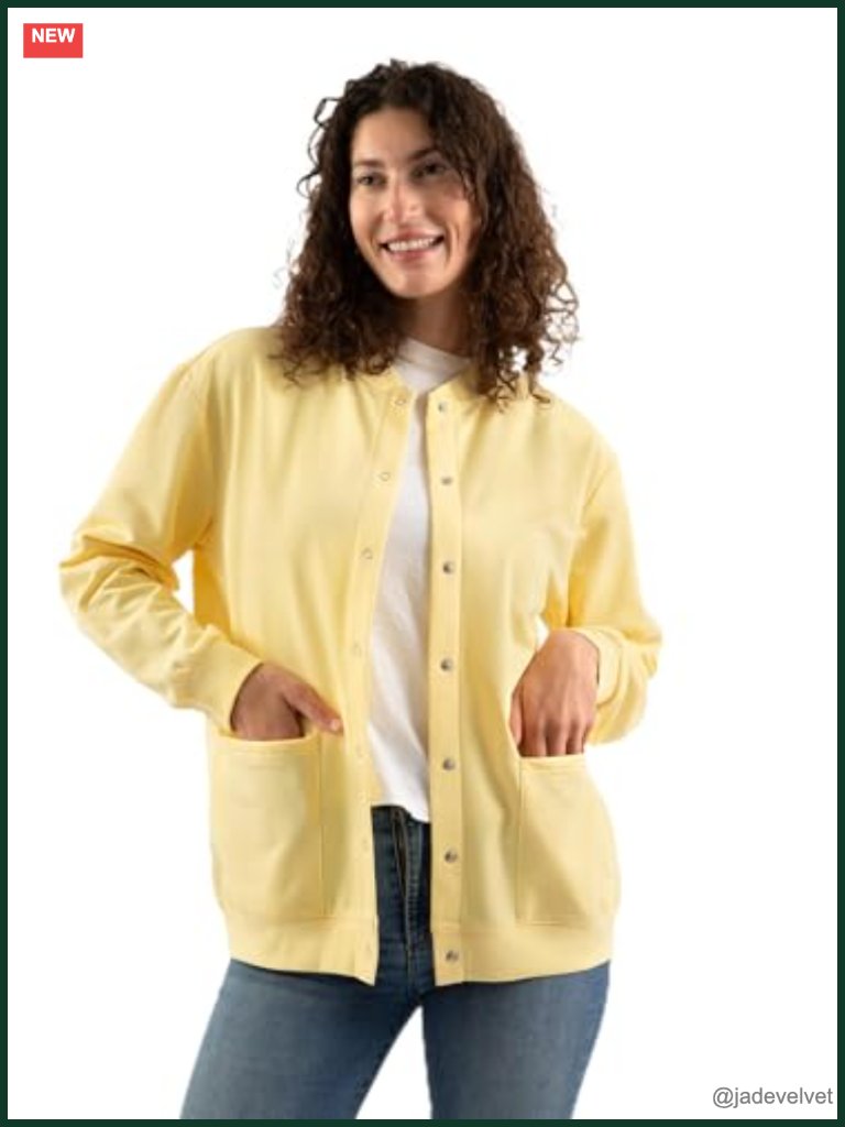 Womens Fleece Snap Front Cardigan Lightweight Sweatshirt Baseball Jacket With